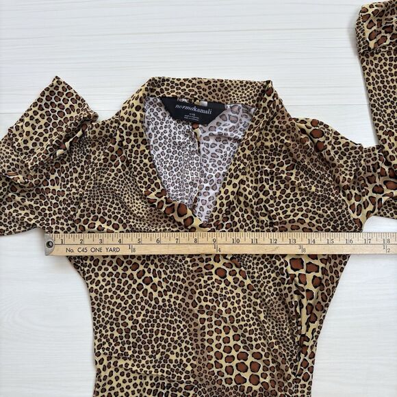 Norma Kamali Women Small Faux Wrap Dress Long Sleeve Side Drape Animal Print - Picture 8 of 14
